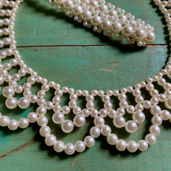 Mid-Century Faux White Pearl Lacy Collar Necklace & Bracelet - Vintage Bride - Picture 3 of 13